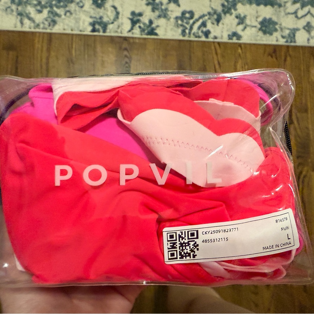 Popvil Scalloped High-Waist Two-Piece Bikini in Hot Pink & Coral size L - Picture 6 of 8